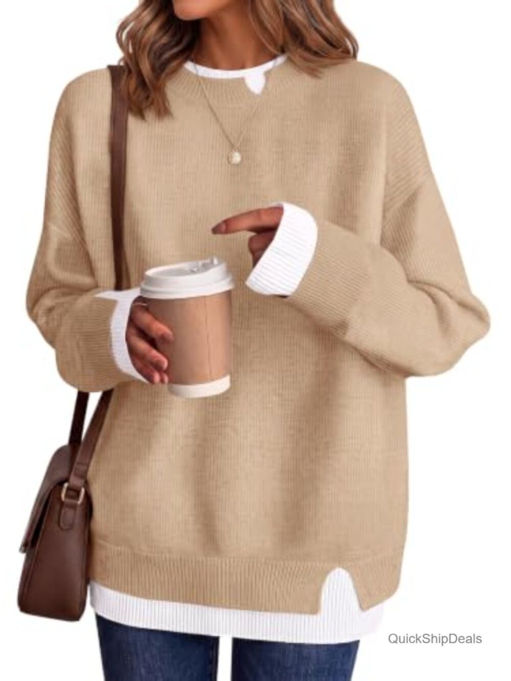 Womens Crewneck Long Sleeve Pullover Sweater – Cozy Ribbed Knit Layered